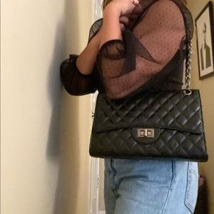 Black Faux Leather Quilted Purse with Chain Strap